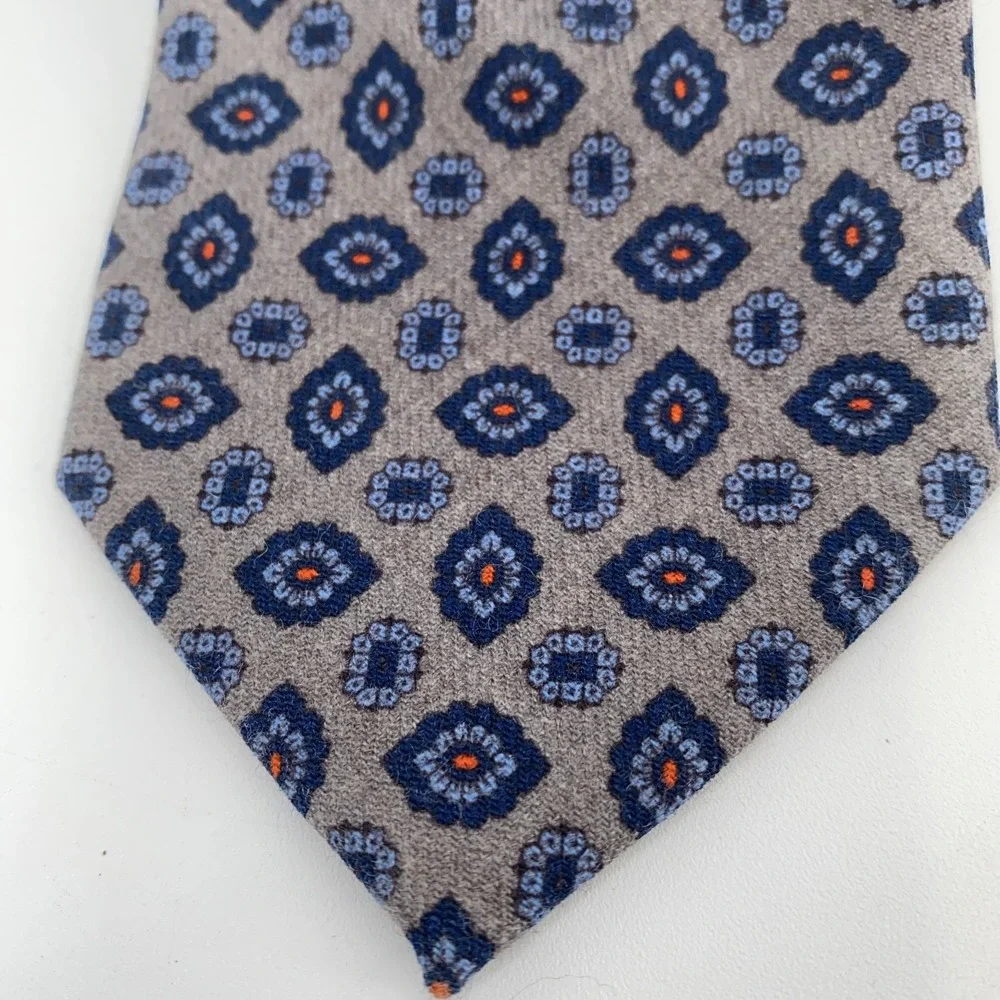 Eton Tie Mens One Size‎ Gray Blue Patterned Wool Classic Necktie Italy Made